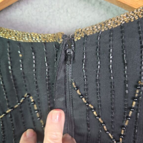 Stenay 3X silk beaded top metallic scalloped black holiday party bling festival - Picture 10 of 16